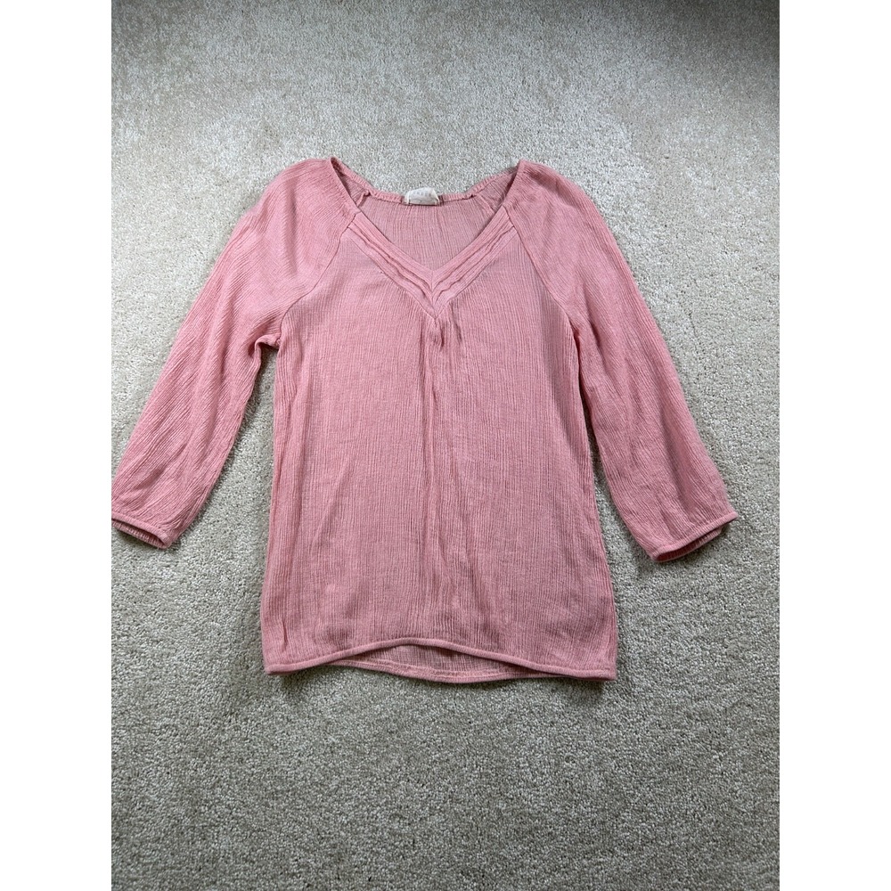Ember Womens Size S‎ Blush Pink Long Sleeve V-Neck Gauzy Top Soft Girl